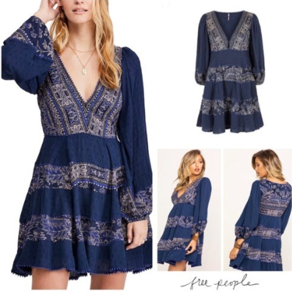 Free People Dresses & Skirts - NEW Free People My Love Mini Indigo Blue Dress XS